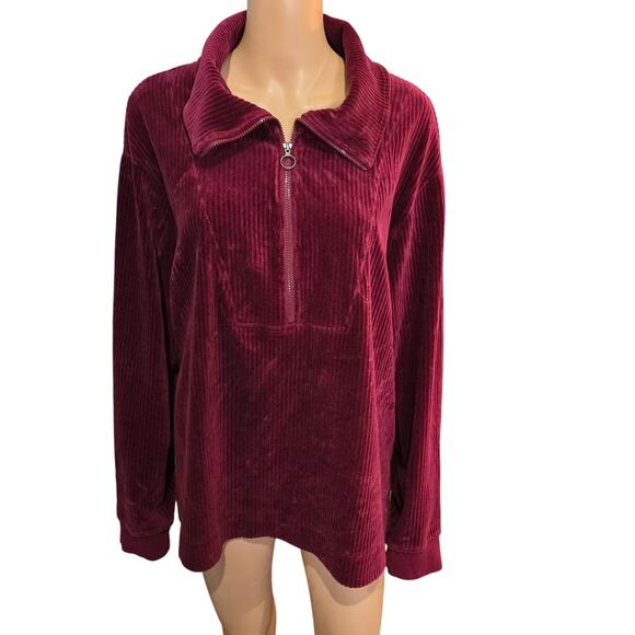 Encore by Idena Menzel Red Velvet long sleeve 1/2 zip pullover jacket 2X - Picture 1 of 6